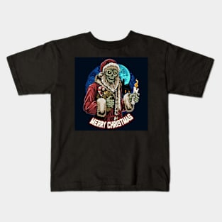 christmas-santa-claus-skull-zombie-holding-candle-midnight Kids T-Shirt